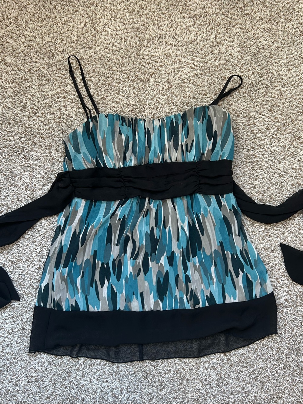 Trixxi Blue Teal and Black Printed Spaghetti Strap Camisole